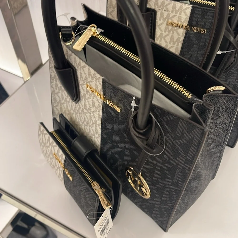 Michael Kors Mercer Medium Two-Tone Logo Messenger & MK JST Md Bifold Zip Wallet